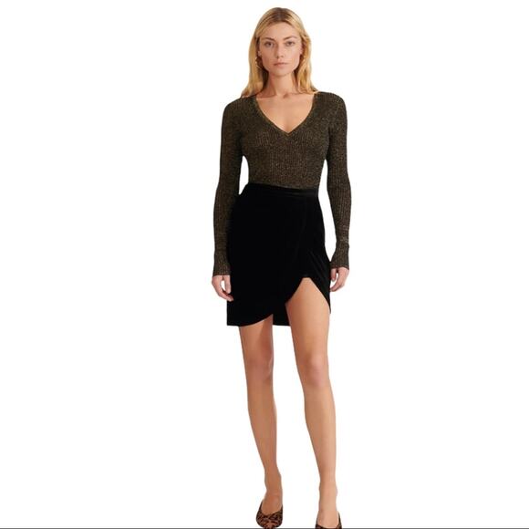 VERONICA BEARD Esmeralda Ribbed Sweater Black Metallic Peplum V-Neck Pullover XS - Picture 4 of 12
